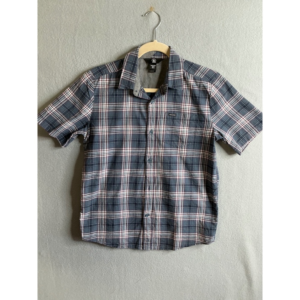 Volcom Button Up Kids Extra Large‎ 15Y Plaid Shirt Short Sleeve Casual